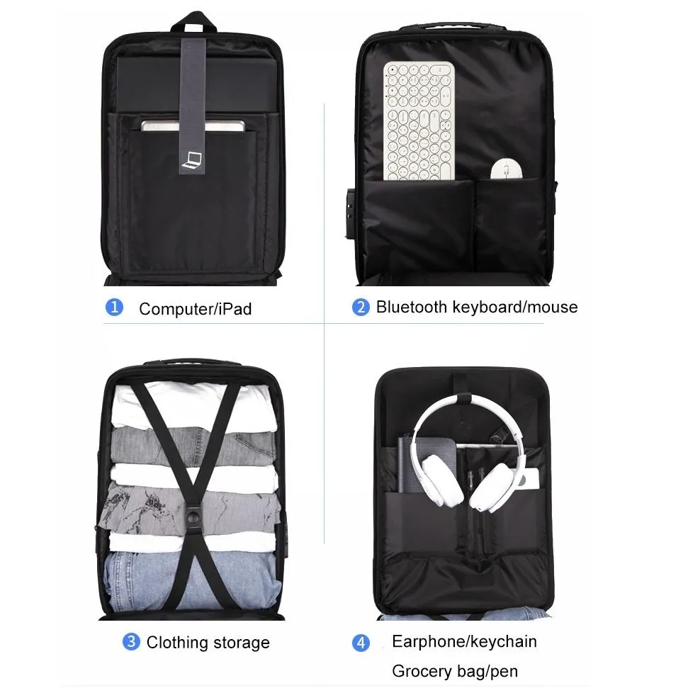 Anti-theft Hard Shell Backpack for Men with Alloy Frame - Blue