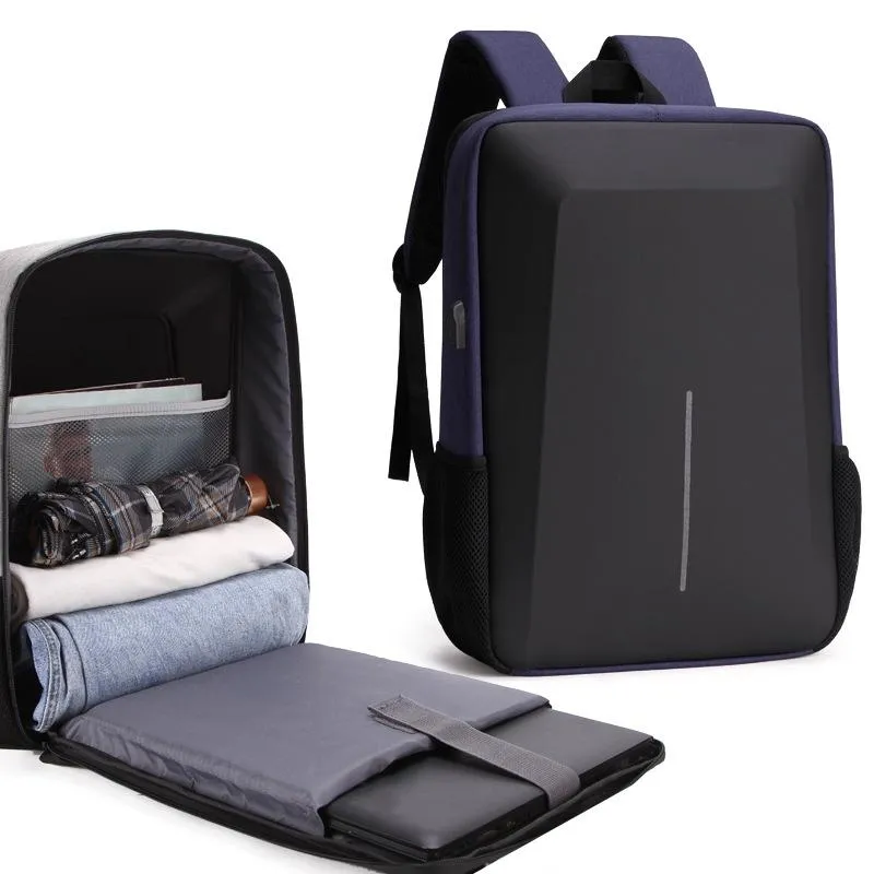 Anti-theft Hard Shell Backpack for Men with Alloy Frame - Blue