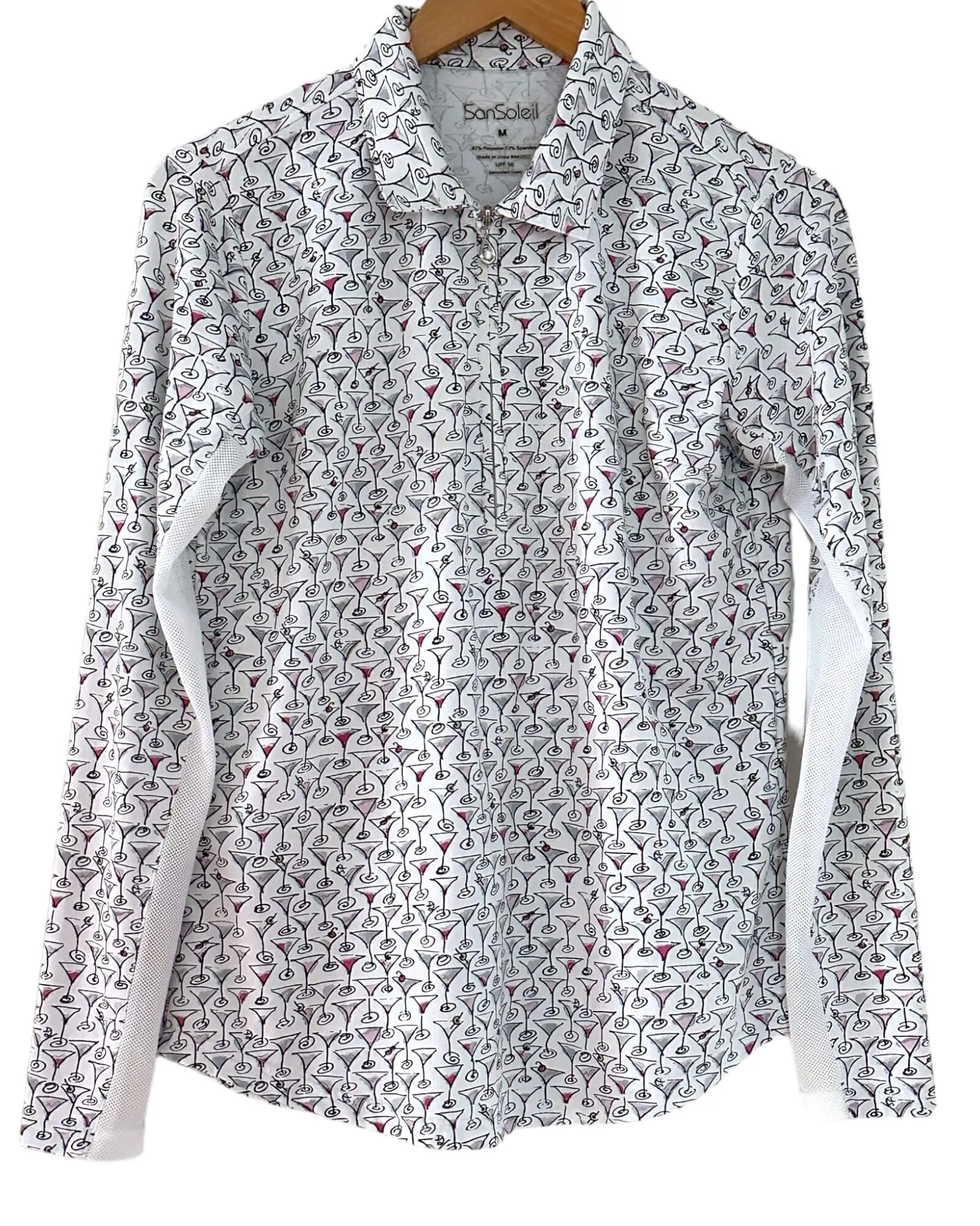 Light Summer Martini Print Long Sleeve Performance Polo