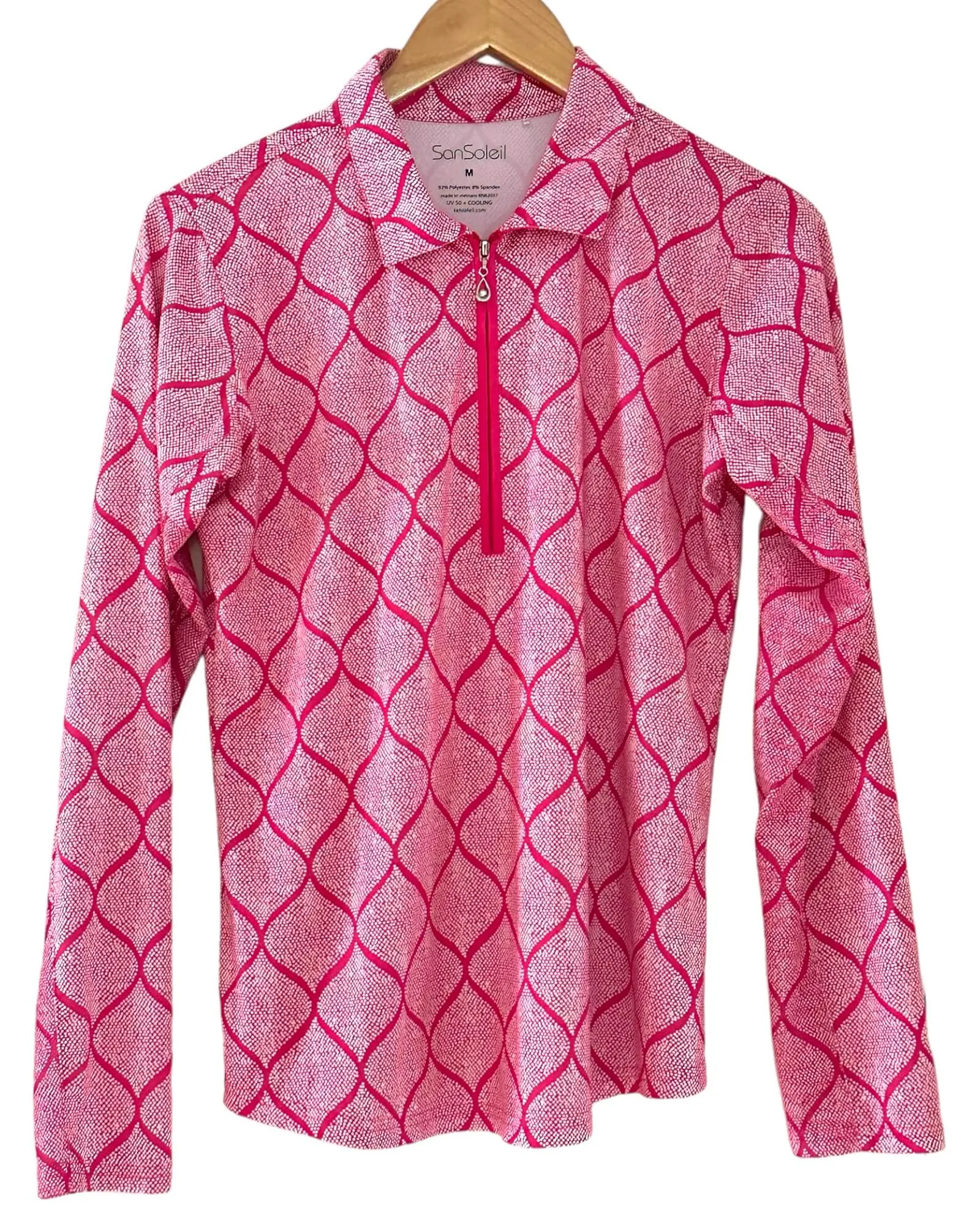 Light Summer Pink Print Long Sleeve Performance Polo